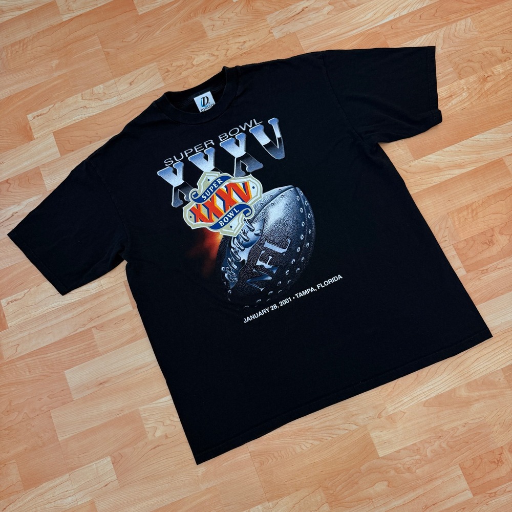 Vintage Dynasty NFL Super Bowl XXXV 2001 Tampa Florida T-Shirt XL Black
